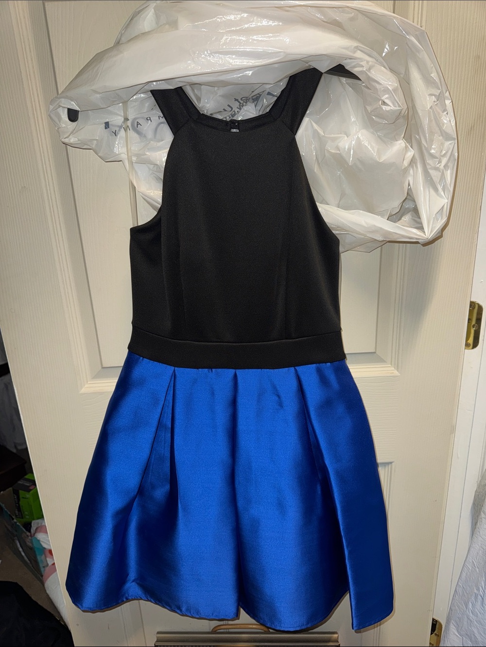 Teeze Me Black Bodice with Royal Blue Satin Skirt Dress